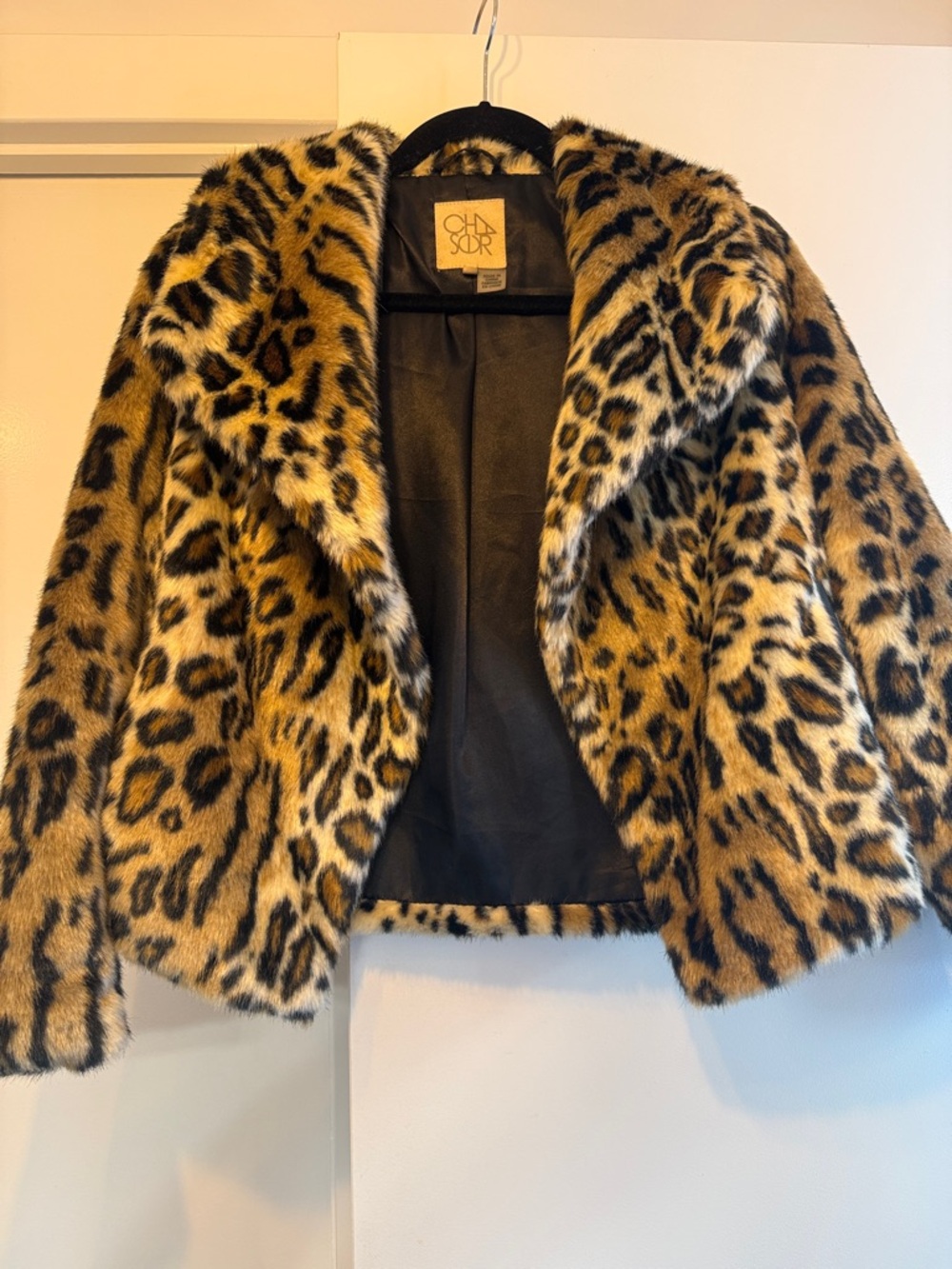 Chaser Faux Fur Leopard Coat - Tan & Black